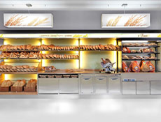 Bread wall shelving, refrigerated counter