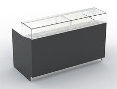 Standard Bar Counter: A very flexible counters system, refrigerated or neutral for linear, curved or custom solutions. Glass doors available.