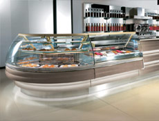 Classic: deli and pastry 90° curve joined with linear gelato and ice cream